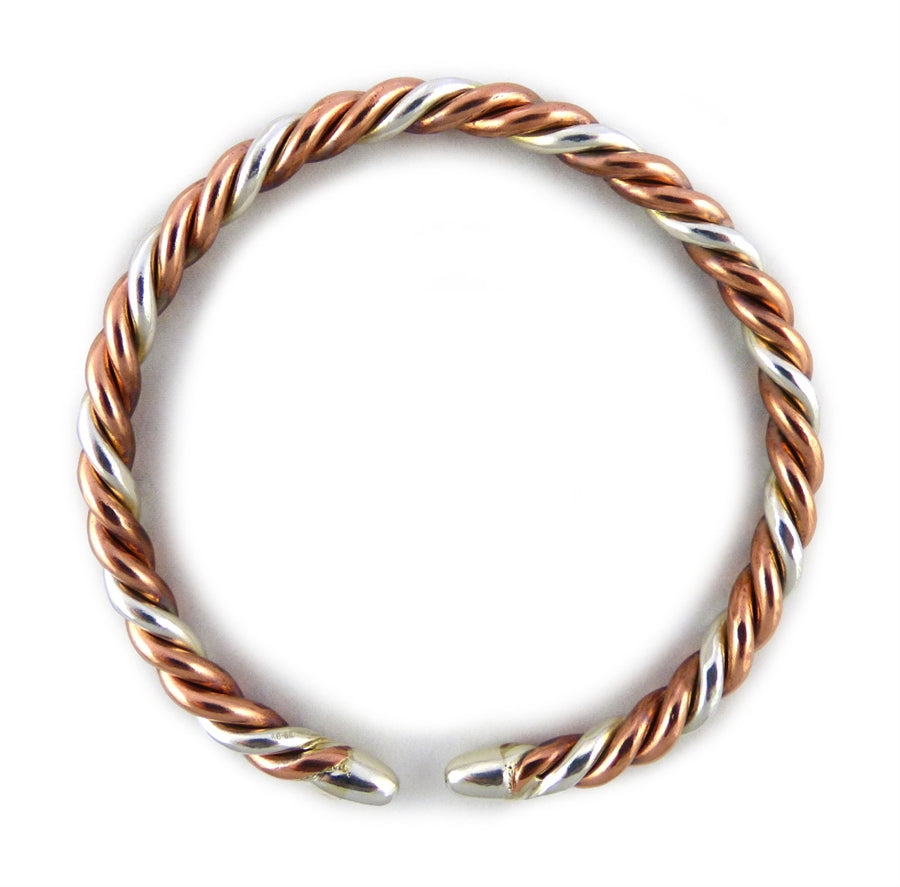 Double Copper Single Silver Two Metal Bangle