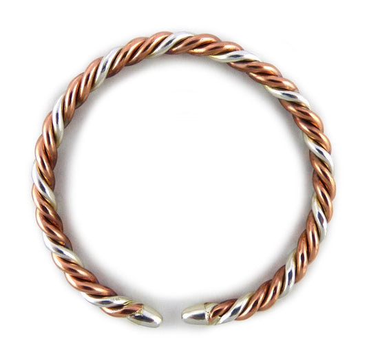 Double Copper Single Silver Two Metal Bangle